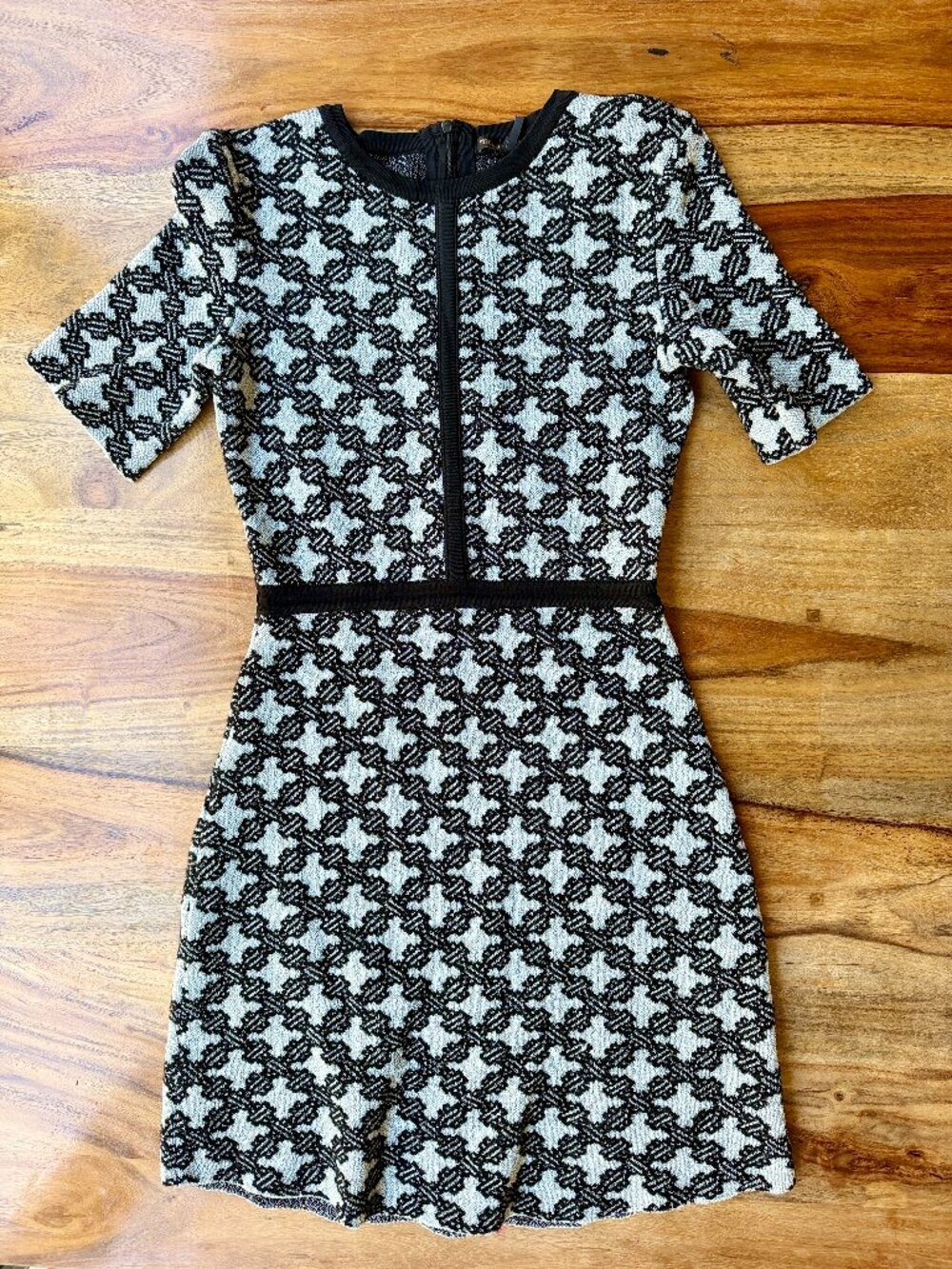 Maje Printed Knit Dress Black Blue FR 34 / US XS